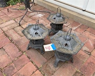 THREE CAST IRON ASAIN LANTERNS