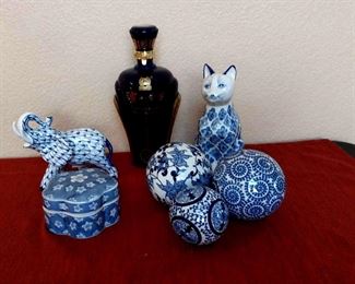 Blue Decor 2  Chinese Liquor Bottle, Etc.