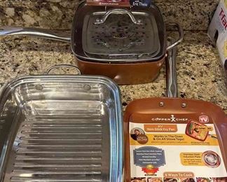 Copper Chef Fry Pan, Stock Pan With Steamer And Wolfgang Puck Grill Pan