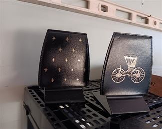 MID CENTURY BOOK ENDS VINYL AND METAL