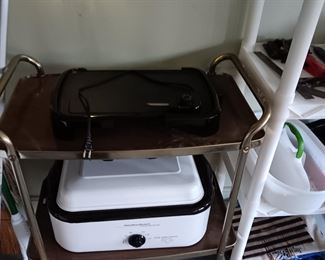 METAL MID CENTURY CART AND  a ROASTER