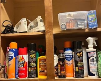 Irons and cleaning supplies