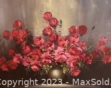 woriginal oil painting a vase of roses signed by the artist in an ornate 3d composite frame3481 t
