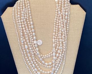 Multi strand genuine fresh water pearl necklace 