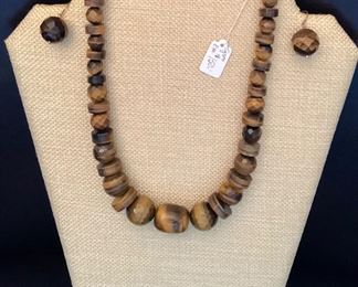 Tiger eye earrings and graduated necklace