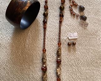 Fashion cuff and necklace, seed pearl stud and drop earrings