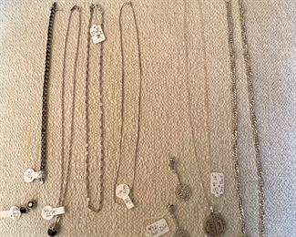 S/S (sterling silver) chains, various lengths, Sterling with pave set diamonds 