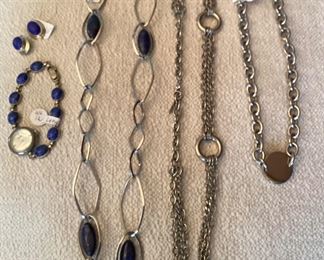 Stainless steel fashion necklaces, blue lapis
