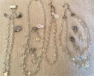 Vintage iridescent bracelet, necklace, choker, and earrings