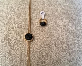 Fashion gold tone slide necklace and ring