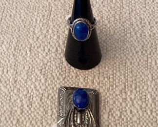 Sterling, silver and lapis ring, silver tone w/lapis pin