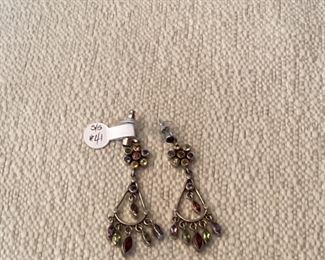 Sterling silver multi-semi precious drop chandelier earrings