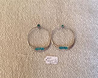 Sterling silver Sleeping Beauty Turquoise large hoop earrings