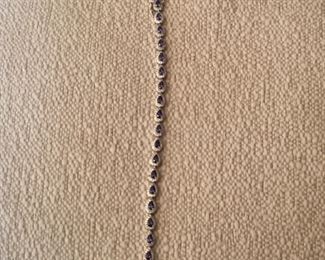 Sterling silver trillion cut Tanzanite and white sapphire bracelet