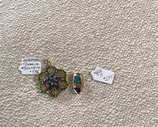 14K yellow gold Tanzanite Tsavorite Garnet enhancer, 14K yellow gold Tanzanite/Australian Opal/Diamond slide 