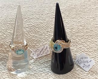 Aquamarine and Pink Diamond ring, 14K yellow gold Aquamarine and diamond ring