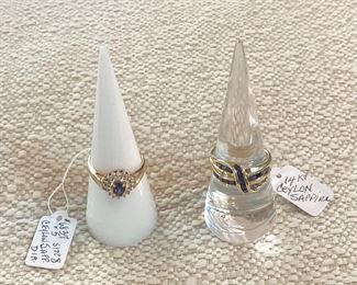 14K yellow gold Ceylon Sapphire and Diamond ring, 14K yellow gold channel set Ceylon Sapphire ring