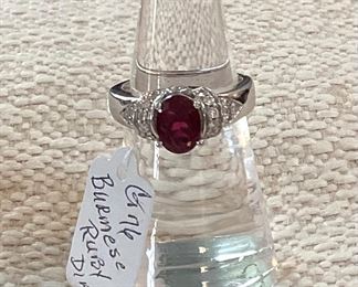 14K white gold Burmese Ruby and Diamond ring