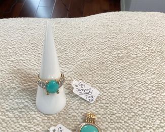 Sleeping Beauty Cabochon Turquoise and diamond ring, 18K gold Sleeping Beauty Cabochon Turquoise pendant