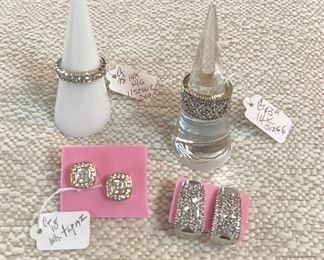 14K white gold 11-stone diamond anniversary band, 14k gold w/diamond ring and earrings, white topaz earrings (gold overlay)