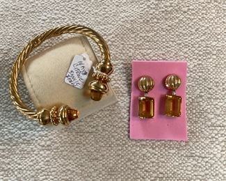 14K Citrine bangle and 14K and 18K and Citrine earrings.