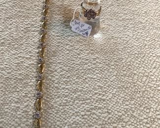 14K yellow gold 8" diamond and Tanzanite bracelet, 14k yellow gold Cornflower blue Tanzanite ring, size 7