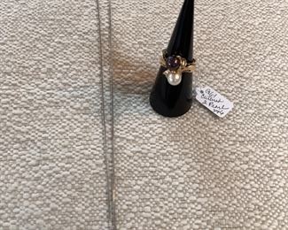 White gold, cultured pearl and diamond