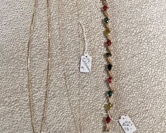 14K, 18" chain w/Pink Tourmaline, 14K  7/5" bracelet w/multi gemstones