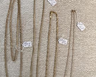 14K gold chains, various lengths and links