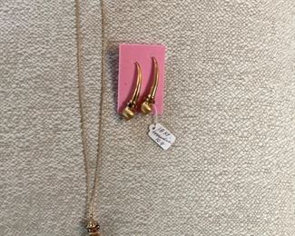 14K gold Italy, 17" + 3" drop Tourmaline, 18K gold earrings w/Tourmaline