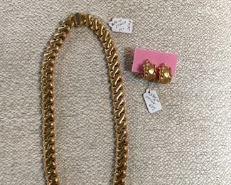 14K Italy, 17" chain and earrings