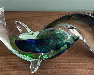 Art Glass Dolphins pair
