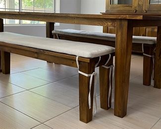 Crate & Barrel Basque Dining Table 82", and 2  Benches 62" w Cushions