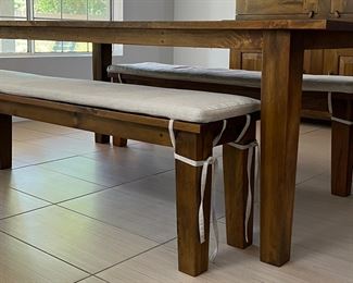 Crate & Barrel Basque Dining Table 82", and 2  Benches 62" w Cushions