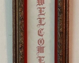 Cross stitch framed “Welcome” wall art