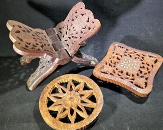 Decorative wooden book stand and trivets 