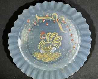 Hand painted tin decorative pie dish 