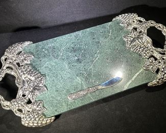Godinger green marble/pewter serving tray
