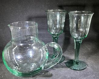 Blown glass pitcher & glasses
