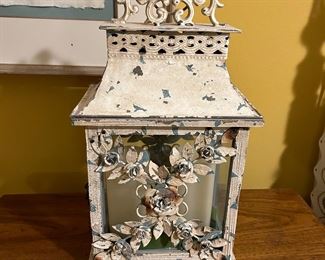 Large ornate double pillar candle lantern 