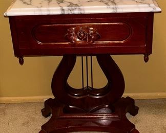 Mahogany marble top harp table 