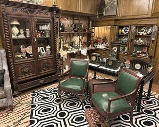 Fabulous Empire Style Chairs Recovered in Moors and Giles Embossed Leather! 
