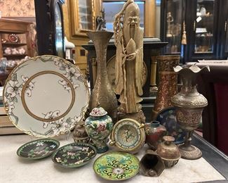 Oriental Soapstone Sculpture, and eclectic cloissane 