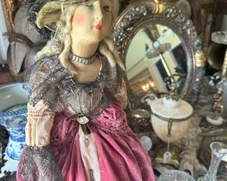 Rare French Boudoir Doll with painted silk Face
