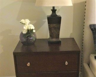 One of Two Bedside Tables and Lamps