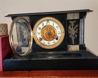 Working Antique Clock Marble and Wood