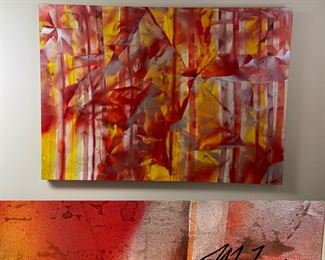 Huge Original Signed 60 x 43 by Local Artist Jeffrey Glenn Taylor ( Burning Forest ) on Canvas 