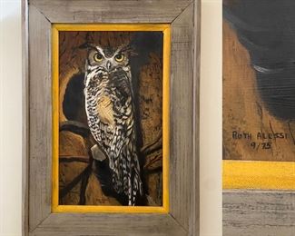 Signed Print On Board Framed Owl