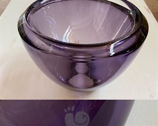  Signed Hysteria Amethyst Art Glass Bowl
7-1/2” w X 5-1/2” Tall