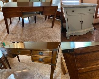 Campaign Style Desk with 5 Drawers Accent/Hardware 58-1/2” x 21-1/2” x 30-1/2” Tall